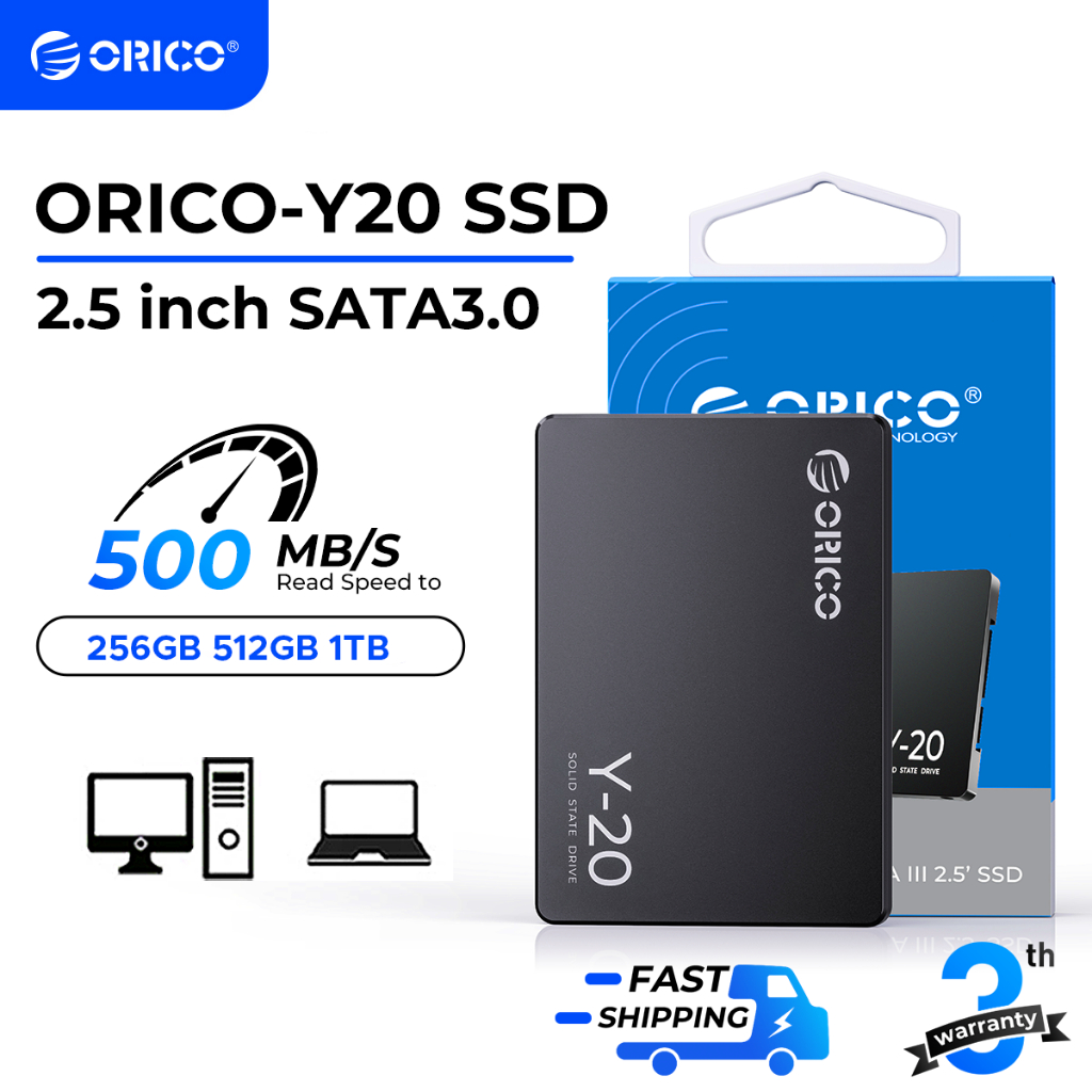 Orico 2.5" SSD เอสเอสดี 256GB 512GB 1TB SATA III 6Gbps 500MB/S เหมาะสำหรับโน๊ตบุ๊คและเดสก์ท็อป (Y20)