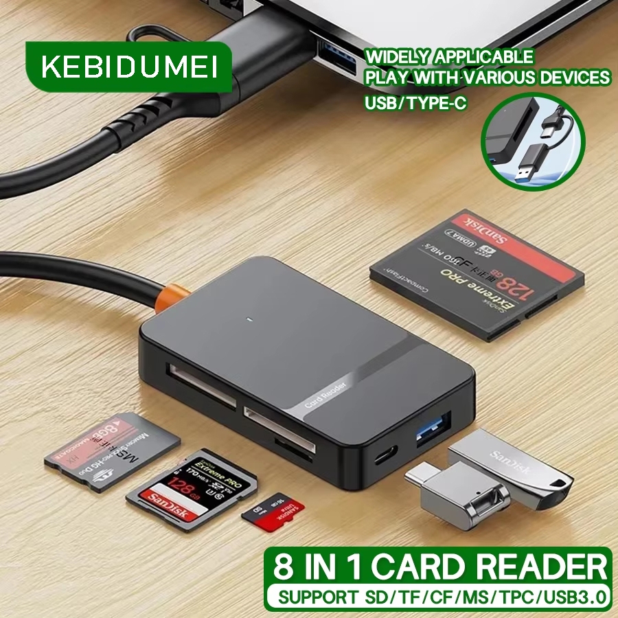8 in 1 USB 3.0 Card Reader SD Micro SD/TF/CF/MS/U Disk Compact Flash Card Adapter สําหรับแล็ปท็อป Multi Smart Card Reader 5Gbps