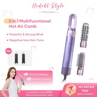 HODEKT 5 In1 Hair Dryer Hair Straightener Multifunctional Hot Air Brush Comb Negative Ion Hair Care