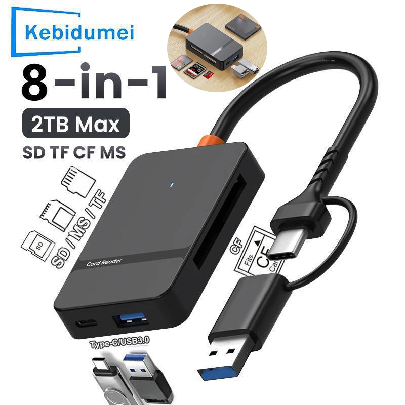 8-in-1 Card Reader USB3.0/USB-C สําหรับ SD Micro SD/TF/CF/MS Compact Flash Card Adapter สําหรับแล็ปท