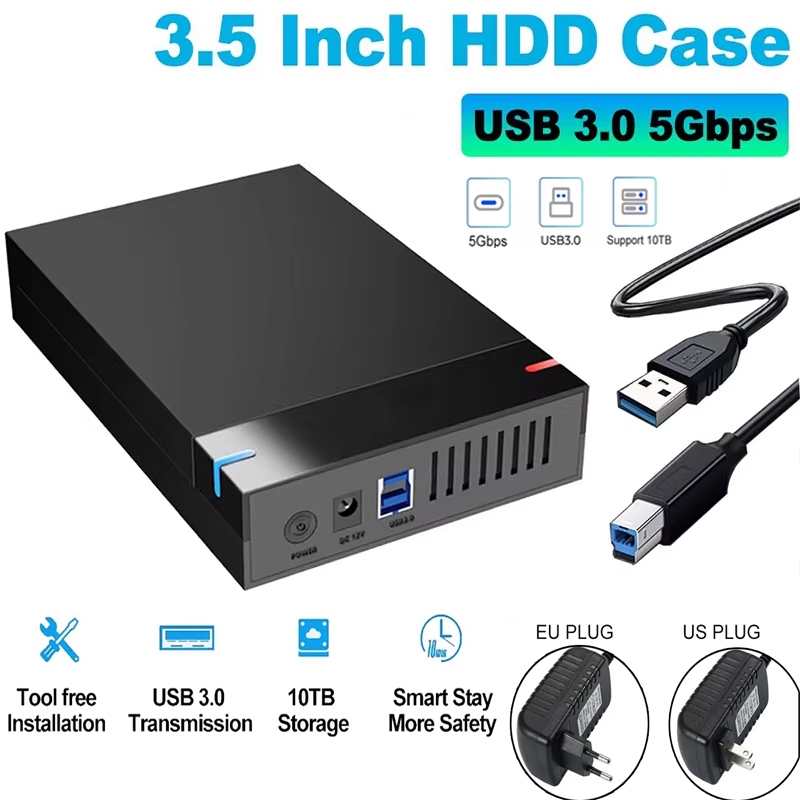 3.5 นิ้ว HDD Case USB 3.0 ถึง SATA III ฮาร์ดไดรฟ์ภายนอก 10TB Hard Drive Enclosure อะแดปเตอร์ความเร็วสูงสําหรับ PC Lapop