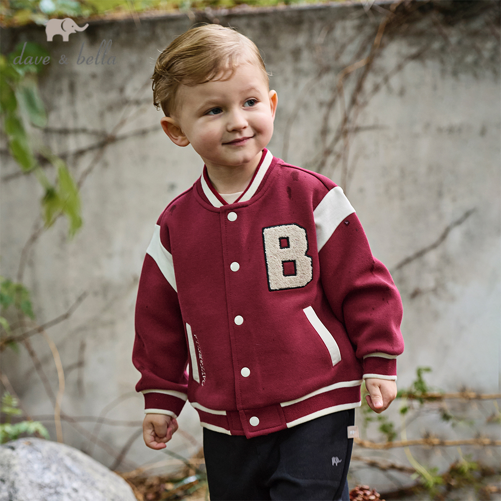 Dave Bella 2-9Y เสื้อแจ็คเก็ตเบสบอลเด็กผู้ชาย ซิปคาร์ดิแกนแจ็คเก็ต  เสื้อคลุม เด็กชาย ใส่สบายๆ หลวม DB3250012
