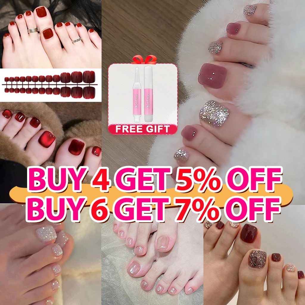 MADDOLL（กาวฟรี）เล็บปลอม พร้อมกาว 24 ชิ้น เล็บเท้าปลอม เล็บแฟชั่น เล็บปลอม nails สวมเล็บเท้า