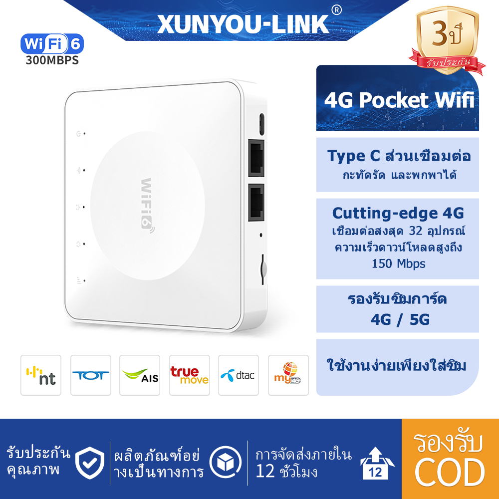 XUNYOU-LINK WiFi 6 ซิมการ์ด ที่รองรับ 4G/5G Pocket Wifi สามารถเชื่อมต่ออุปกรณ์ 32 เครื่องได้ ไวไฟพกพ