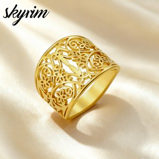 สกายริม แหวนห้ากลีบ สแตนเลส ชุบทอง สำหรับผู้หญิง เครื่องประด…