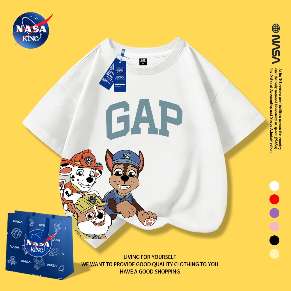 จัดส่งภายในประเทศ🚚NASA เสื้อยืดเด็ก รุ่นปี 2025 ผ้าฝ้ายแท้ แขนสั้น สไตล์เกาหลี ลาย Paw Patrol