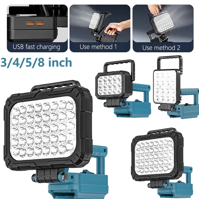 โคมไฟทํางาน LED สําหรับ Makita 14.4V 18V แบตเตอรี่ Li-ion พร้อมพอร์ต Dual USB โคมไฟพกพาสว่างสําหรับซ่อม ปรับ ตะขอ