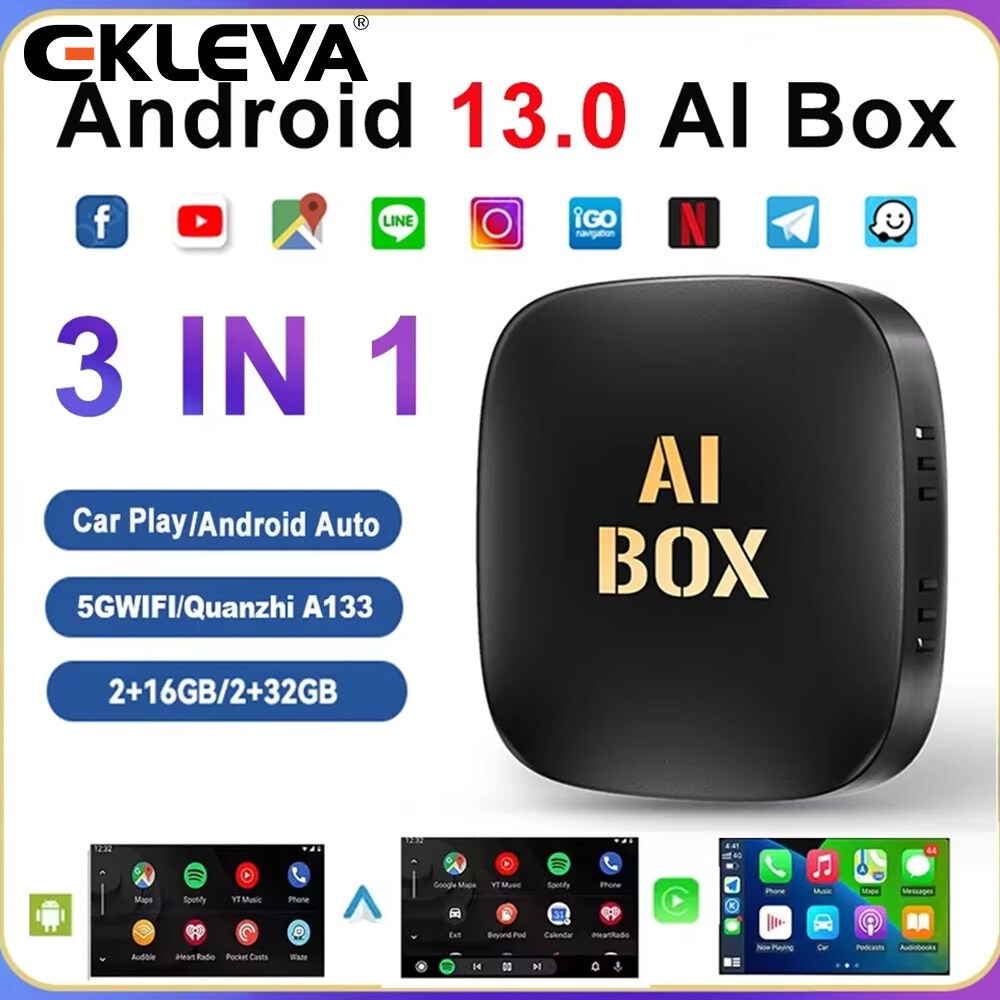 EKLEVA CarPlay Ai Box Android 13 Wireless Carplay Android Auto Car Video TV Box WiFi 2GB + 32GB สําห