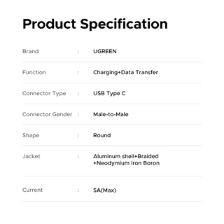 UGREEN สาย USB-C แม่เหล็กอัตโนมัติ 480Mbps Max, 20V/5A Max, รองรับการชาร์จเร็ว PD100W, USB 2.0 Data Transfer PVC เข้ากันได้กับ iPhone 17/16/15 series