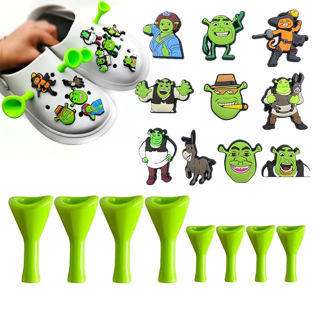 Shrek การ์ตูน Charm สำหรับตกแต่งรองเท้า DIY รองเท้าแตะและ Clogs สไตล์สวน สำหรับเด็ก พร้อมใช้งานในงานปาร์ตี้หรือของขวัญ
