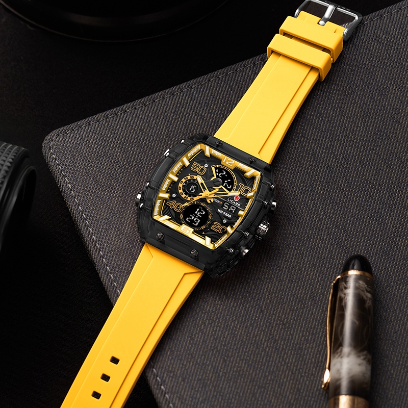 LICARR แฟชั่นชั้นนํานาฬิกาผู้ชายกันน้ํานาฬิกาปลุกปฏิทินนาฬิกาจับเวลาแสงจอแสดงผลคู่นาฬิกาจับเวลา 9546