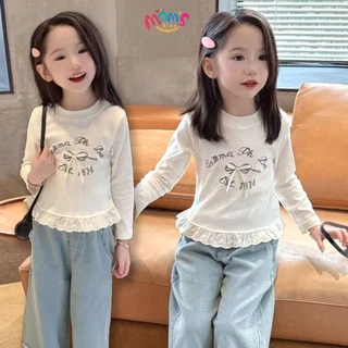 เสื้อยืดแขนยาวลายผีสำหรับเด็กผู้หญิงอายุ 3 10 ปี ผ้าเด็กฤดูร้อนสบายๆ ดีไซน์คอปีกนุ่ม ชุดเด็กผู้หญิง