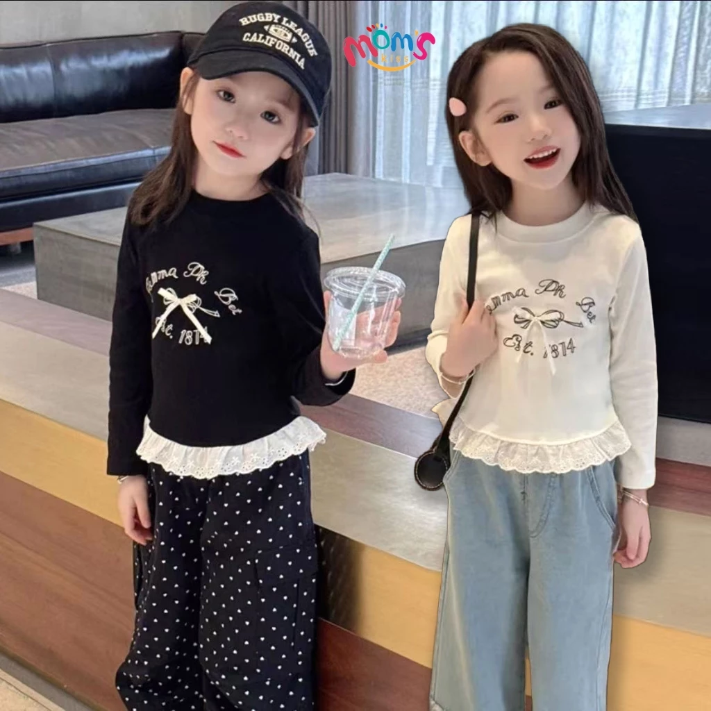 เสื้อยืดแขนยาวลายผีสำหรับเด็กผู้หญิงอายุ 3 10 ปี ผ้าเด็กฤดูร้อนสบายๆ ดีไซน์คอปีกนุ่ม ชุดเด็กผู้หญิง