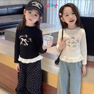 เสื้อยืดแขนยาวลายผีสำหรับเด็กผู้หญิงอายุ 3 10 ปี ผ้าเด็กฤดูร้อนสบายๆ ดีไซน์คอปีกนุ่ม ชุดเด็กผู้หญิง