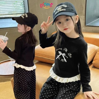 เสื้อยืดแขนยาวลายผีสำหรับเด็กผู้หญิงอายุ 3 10 ปี ผ้าเด็กฤดูร้อนสบายๆ ดีไซน์คอปีกนุ่ม ชุดเด็กผู้หญิง