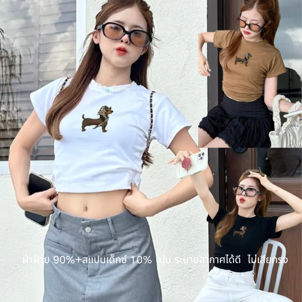 Hotpink  ส่งจาก Bangkok🔥เสื้อยืดผ้าฝ้าย  สกรีนลายน้องหมาดัชชุนกรามู  เรียบหรูน่ารัก ผ้านิ่มใส่สบาย เสื้อยืดคุณภาพสูง