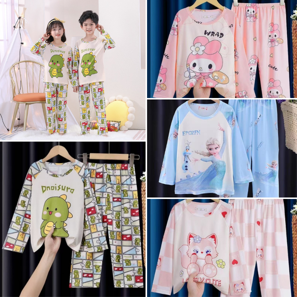 เด็กสาวชุดนอน 3-14yrs Unisex เด็กวัยหัดเดินสาวชุดนอน Minions การ์ตูนเด็ก Pjs แขนยาว Dino Pijamas