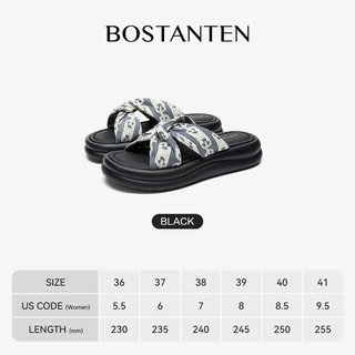 BOSTANTEN รองเท้าส้นตึก ผู้หญิง รองเท้าแตะเสริมส้น ยีนส์เดนิม แฟชั่นเกาหลี ส้นหนานุ่ม ไม่กัดเท้า