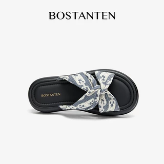 BOSTANTEN รองเท้าส้นตึก ผู้หญิง รองเท้าแตะเสริมส้น ยีนส์เดนิม แฟชั่นเกาหลี ส้นหนานุ่ม ไม่กัดเท้า
