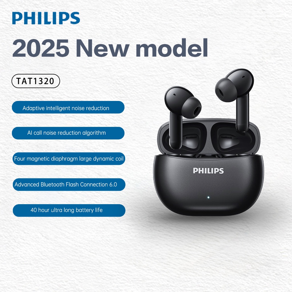 ชุดหูฟังบลูทูธ Philips 1320 [2025 ใหม่] ชุดหูฟังบลูทูธไร้สาย True In-ear call ลดเสียงรบกวน อายุการใช้งานแบตเตอรี่ 28 ชั่วโมง