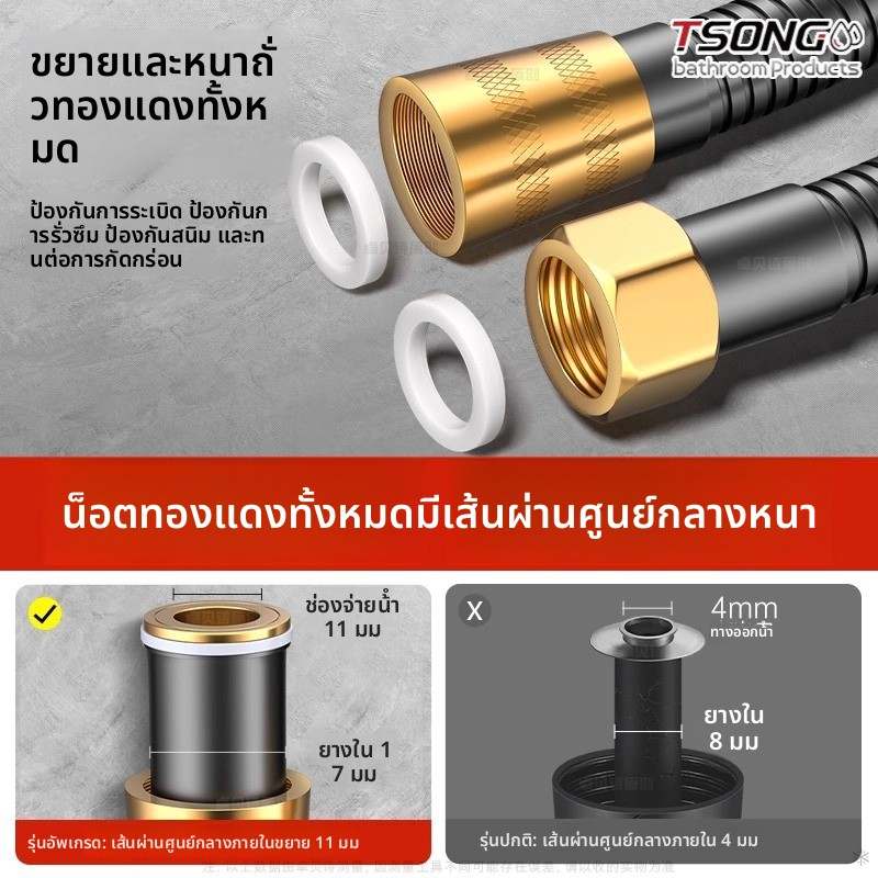ทีเอสตอง #RG001J สายฝักบัวคุณภาพสูงพร้อมขั้วต่อทองเหลืองป้องกันสนิมไม่มีการรั่วไหลไหลน้ําขนาดใหญ่