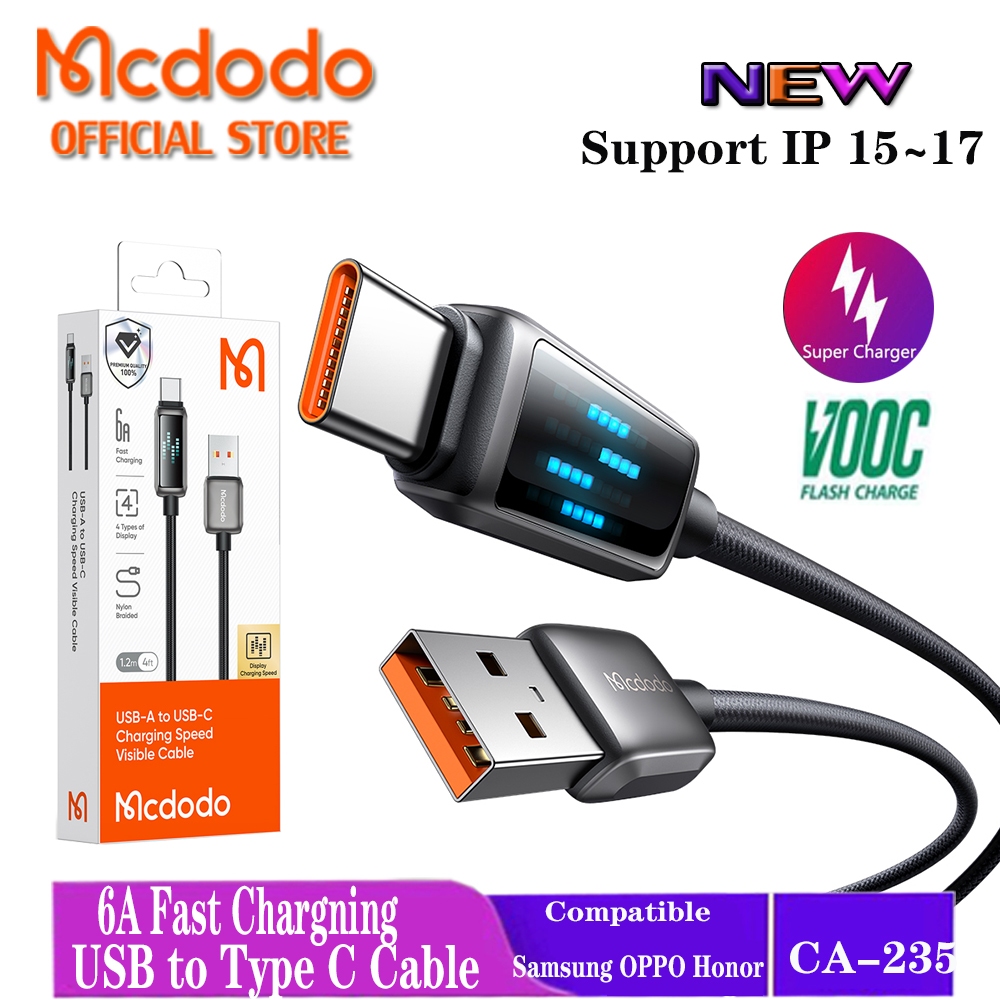 Mcdodo 100W USB-A ถึง USB-C 6A ความเร็วชาร์จสายเคเบิลที่มองเห็นได้รองรับ Samsung AFC, OPPO VOOC,QC4.