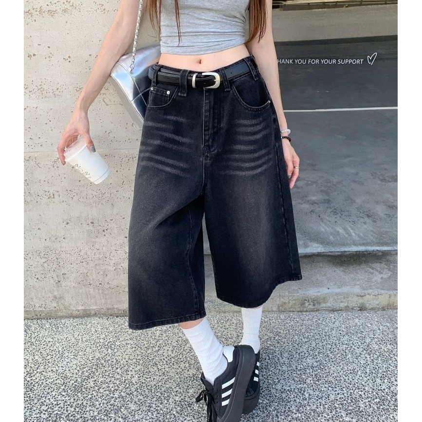 Laterme กางเกงยีนส์ขากระบอก S-6XL ทรงหลวมขากว้างใส่ได้ทั้งเอวสูง เอวต่ำ ผ้าใส่สบาย