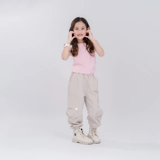 B&R Kids【กางเกงเด็กผู้หญิง】ส่งจากไทย กางเกงคาร์โก้เอวสูงเด็กผู้หญิง สไตล์เกาหลี หลวม ดูเพรียว ใส่สบาย ระบายอากาศได้ดี