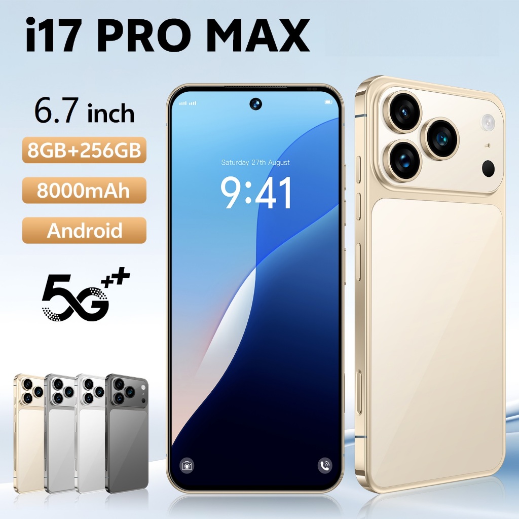 คุณภาพสูง A17 Pro Max 4G/5G สมาร์ทโฟน 6.7 นิ้วหน่วยความจําหน้าจอ 8GB RAM + 256GB ROM แบตเตอรี่ 8000m
