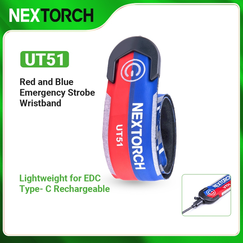 NEXTORCH UT51 ไฟวิ่ง LED ชาร์จไฟได้ อุปกรณ์คาดข้อมือ กับแฟลชสีแดงและน้ำเงิน