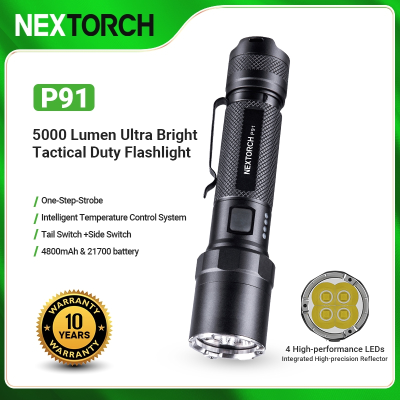 NEXTORCH P91 ไฟฉาย superlight ไฟฉายกลางแจ้ง Lumens 5000 Lumens สวิตช์คู่ไฟฉายแบบชาร์จไฟได้
