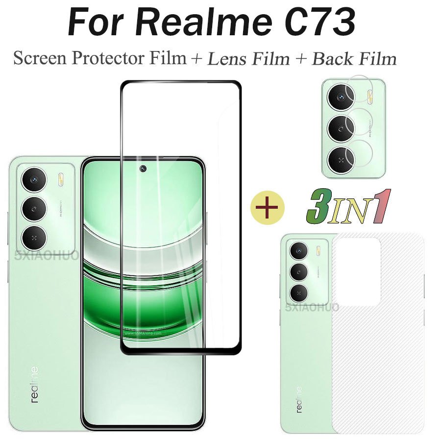 3in1 สําหรับRealme C73 C75 C71 ฟิล์มกระจกนิรภัยสําหรับRealme C55 C53 หน้าจอป้องกัน+ฟิล์มเลนส์+ฟิล์มด