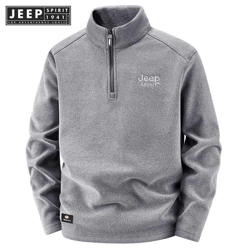 JEEP SPIRIT 1941 ESTD 2025 ใหม่ Stand up Collar Zipper Hoodie สําหรับความอบอุ่น