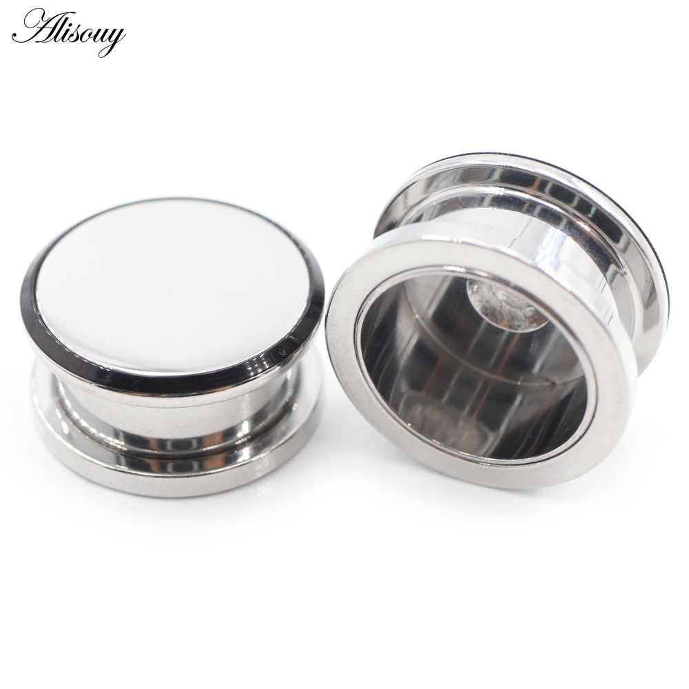 ต่างหูสแตนเลสเคลือบเงาสีดำ ออกแบบขอบด้ายอุโมงค์ อุปกรณ์ขยายLOBEและเสริมความงาม