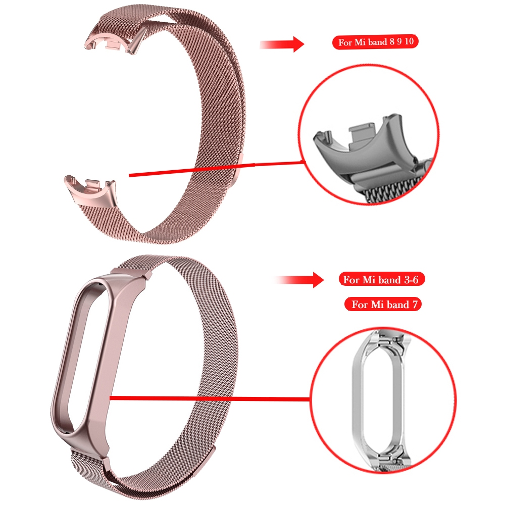 สายนาฬิกาสแตนเลสสาย Milanese สําหรับ For Xiaomi Mi Band 3/4/6/7/8/9/10 - รูปที่ 7