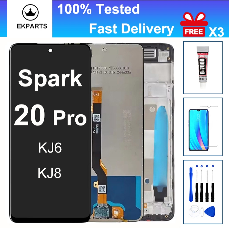 LCD สําหรับ Infinix Tecno Spark 20 Pro 4G KJ6 5G KJ8 จอแสดงผลหน้าจอสัมผัสกรอบ Digitizer Assembly อะไ