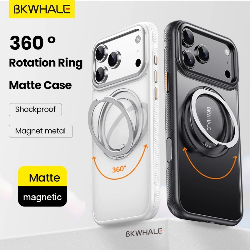 BKWHALE 360 ° หมุนขาตั้งแม่เหล็กMatteสําหรับiPhone 17 Air 17 Pro Max 16 Pro Max 17e 16e 15 14 13 Pro Max 16 Plusกันกระแทกฝาหลังแม่เหล็กBracketปลอก