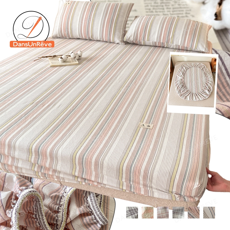 ผ้าปูที่นอน ลาย ผ้าcotton 100% ลายตาราง กันไรฝุ่น ผ้าปูเตียง ผ้าปูรัดมุม ผ้าคลุมเตียง 10นิ้ว 6ฟุต/5ฟ