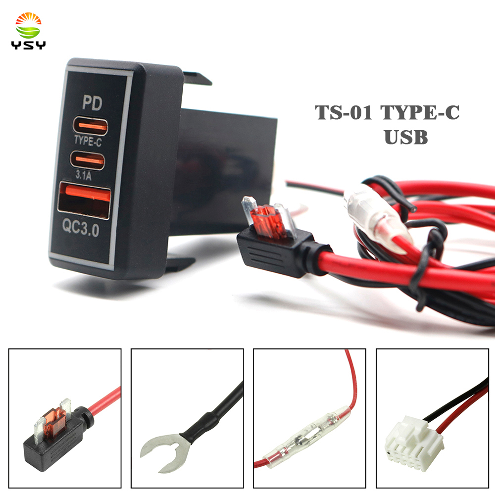 1pcs USB Car Charger PD QC3.0 YTPE-C Car Charger Socket 12V 24V ชาร์จโทรศัพท์ Power Adapter สําหรับ Toyota TS-01-C