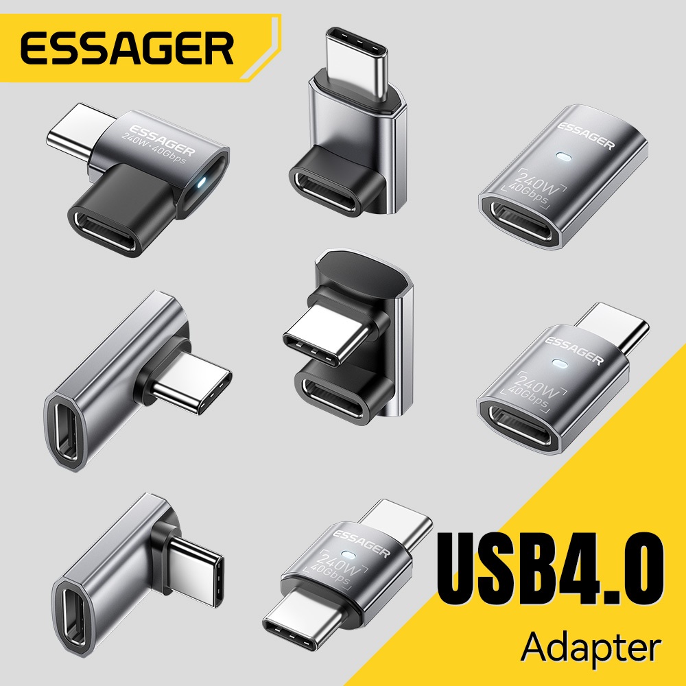 Essager USB 4.0 Type-C ถึง Type-C อะแดปเตอร์ข้อศอกประหยัดพื้นที่ 240W Fast Charging 8K @ 60Hz การส่งผ่านวิดีโอ