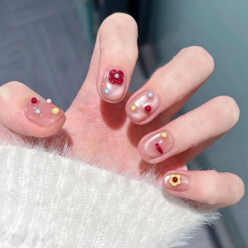 C057 เล็บปลอมสําเร็จรูป ทำด้วยมือ 10 ชิ้น/กล่อง ดอกไม้เล็กๆ สะอาดตา ดีไซน์สวย ประณีต สวมง่าย ใช้ซ้ำได้