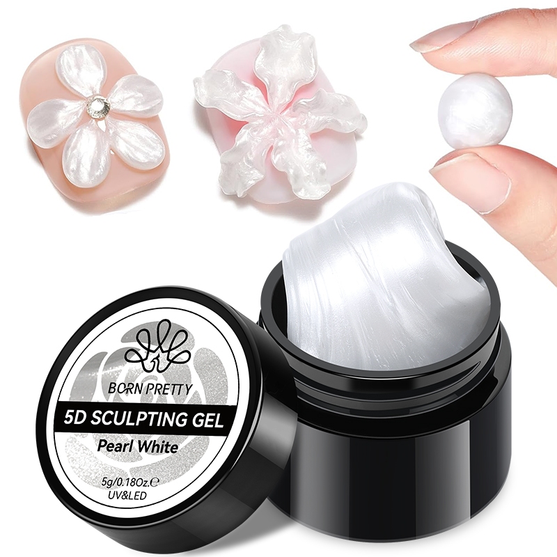 BORN PRETTY Pearl White Non Stick Hand แกะสลักเจลเล็บสําหรับ 3D Shaping เล็บ Solid Pearl ซาติน Gloss GEL สําหรับเล็บออกแบบตกแต่ง
