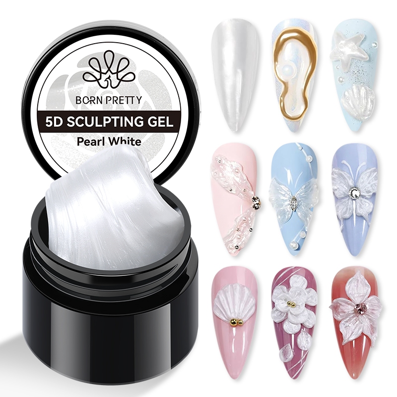 BORN PRETTY สีขาว Non Stick Hand แกะสลักเจลเล็บสําหรับ 3D Shaping เล็บ Matte Pearl Aurora เคลือบเงาเจลสําหรับเล็บ Charms Design