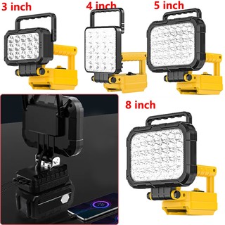 โคมไฟทํางาน LED 3/4/5/8 นิ้วสําหรับแบตเตอรี่ลิเธียมไอออน Dewalt 18V20V พร้อมพอร์ต USB คู่ โคมไฟพกพาสว่างสําหรับการปรับซ่อม