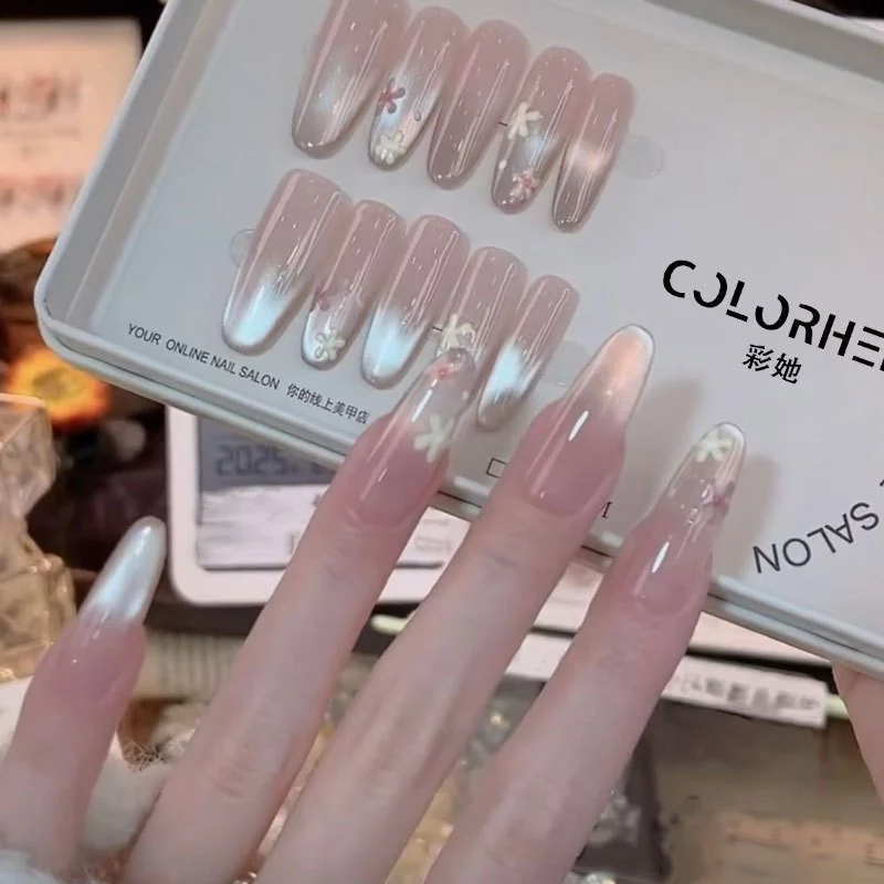 C054-056 เล็บปลอมสําเร็จรูป ทำด้วยมือ 10 ชิ้น/กล่อง ดอกไม้ฤดูใบไม้ผลิ ดีไซน์สวย ประณีต สวมง่าย ใช้ซ้ำได้