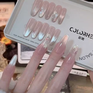 C054-056 เล็บปลอมสําเร็จรูป ทำด้วยมือ 10 ชิ้น/กล่อง ดอกไม้ฤดูใบไม้ผลิ ดีไซน์สวย ประณีต สวมง่าย ใช้ซ้ำได้