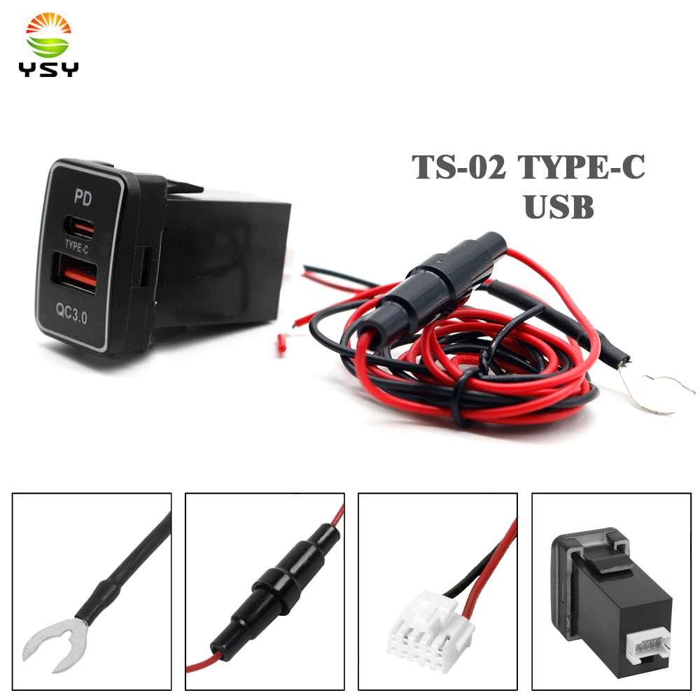 1pcs รถ Fast Charger อะแดปเตอร์ QC3.0 TYPE-C USB Quick Charger ซ็อกเก็ตโวลต์มิเตอร์สําหรับ Toyota RA
