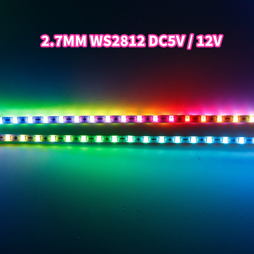 แคบพิเศษ 2.7 มม.WS2812B LED Strip Light แต่ละที่อยู่ Samrt RGBIC เทปแสง DC5V/12V