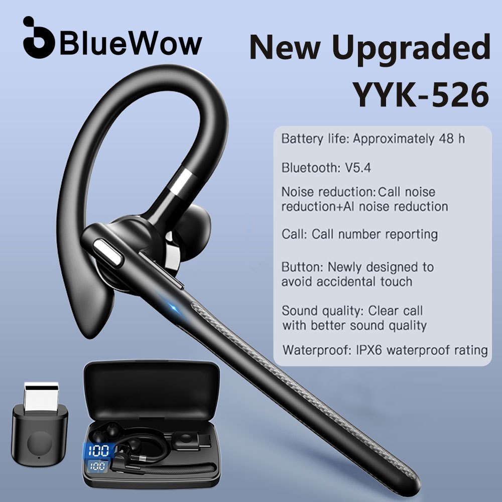 Bluewow YYX-526 ชุดหูฟังบลูทูธไร้สายสําหรับการโทรที่ชัดเจน – Dual Mic ENC, เสียง HD, การยกเลิกเสียงรบกวน, กันน้ํา IPX6