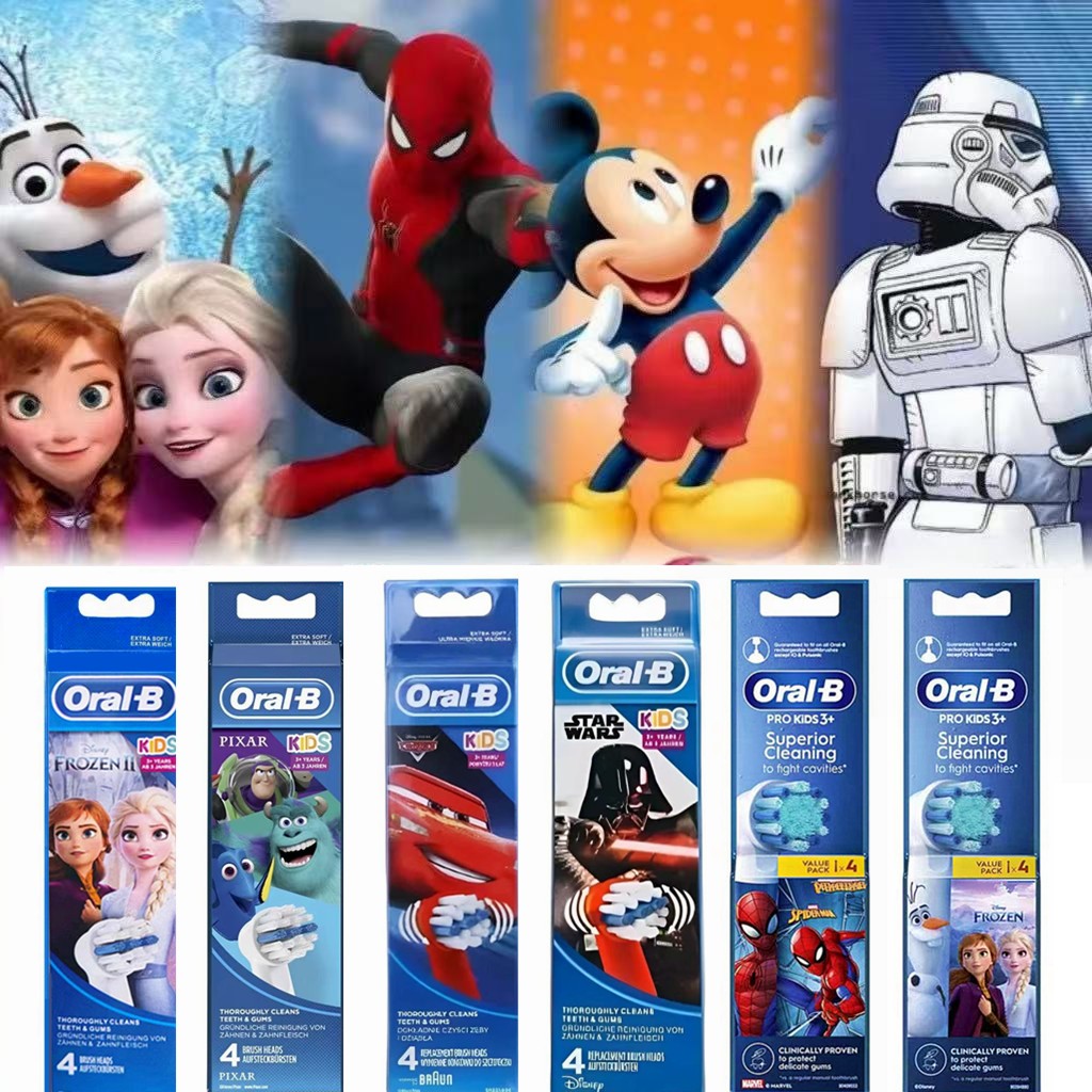 [Hot] Oral B 3+-12 หัวแปรงสํารอง Stages Power EB10 Soft Brush รีฟิล 4 ชิ้น/กล่อง
